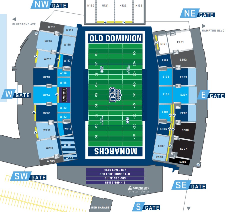 S.B. Ballard Stadium seating map with section numbers